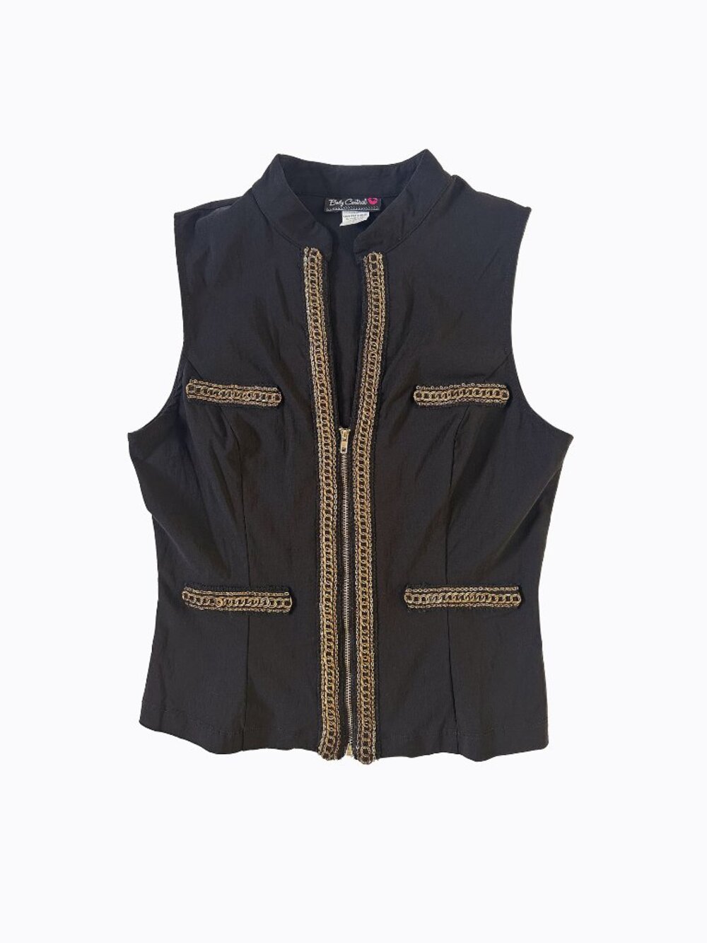 Vtg Body Central Black Zip Vest S Gold Stitch Corset Seam Whimsigoth Steampunk